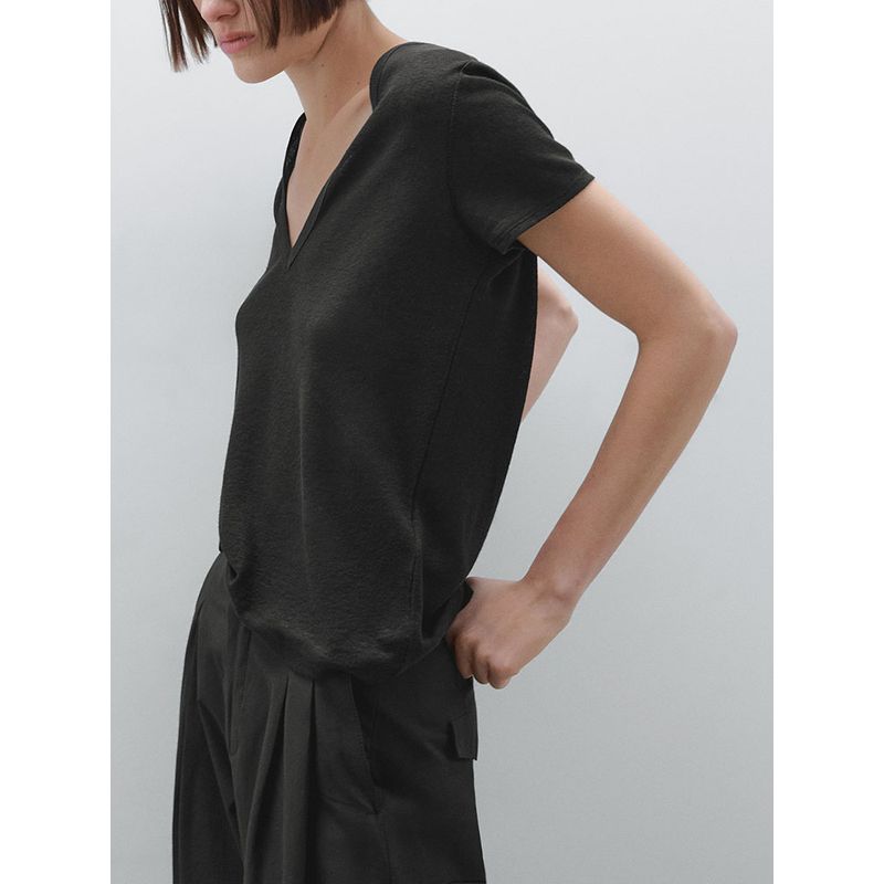 Za2025 Summer New Women clothes Casual Simplicity Wind Lightweight V-neck Short sleeve T-shirt Top 06216938 306