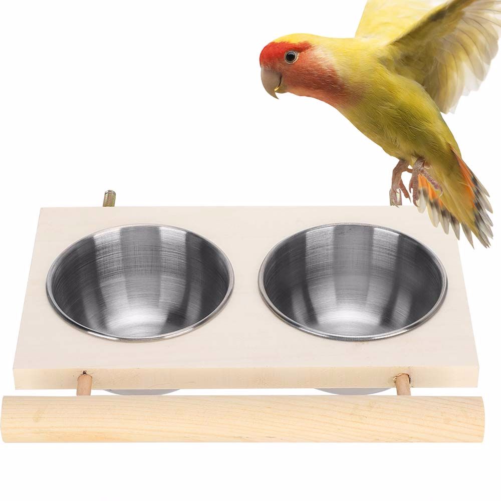 For Parrot Poultry Dish With Wooden Platform Cage Pet Product Bird Feeder Feeding Cup Hanging Bowl