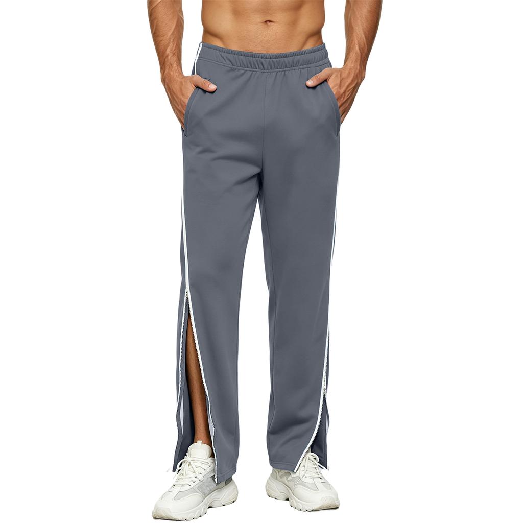 Pantalones de chándal largos para hombre de ajuste relajado con cremallera completa lateral - Joggers casuales de moda con cierre de cremallera