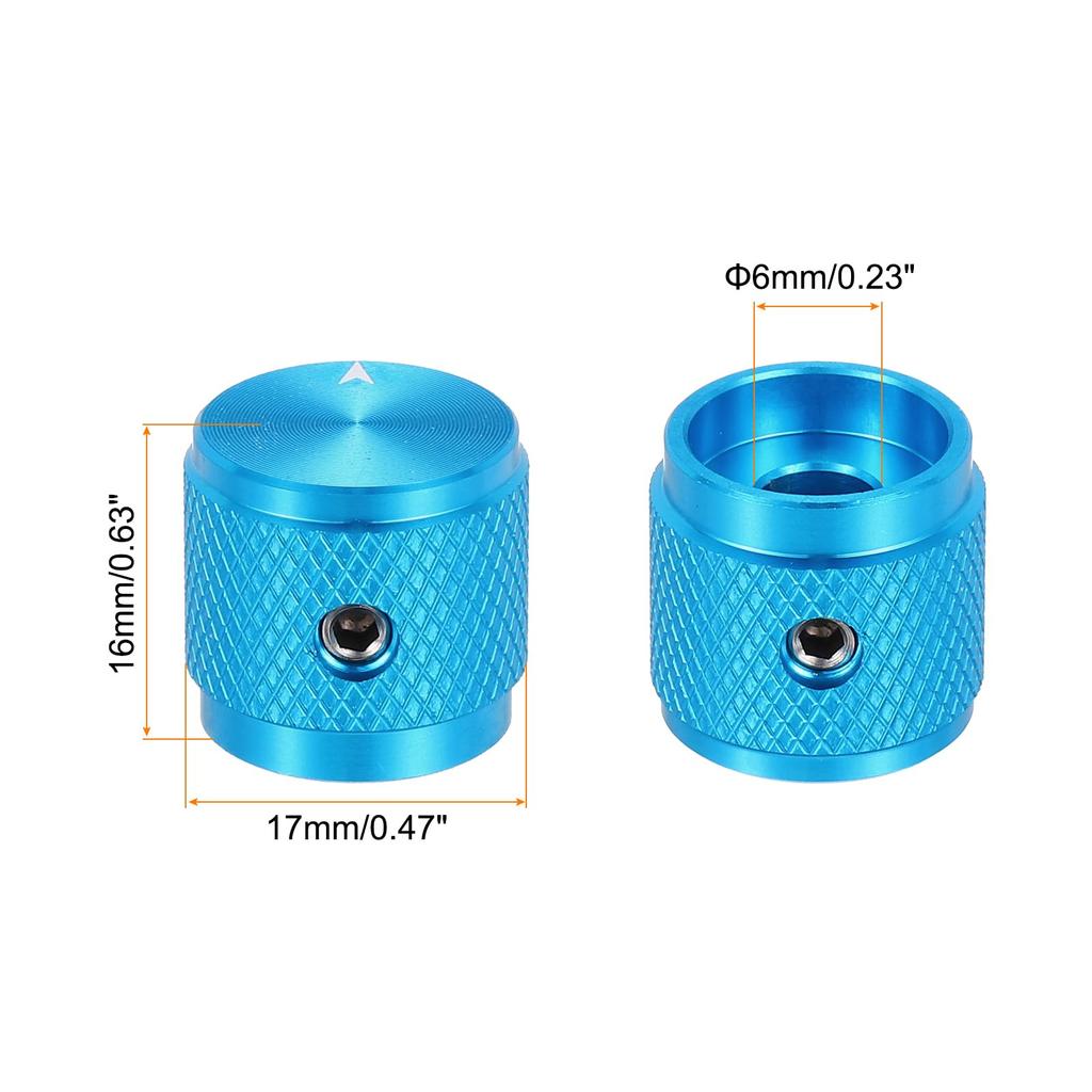 uxcell 2pcs Aluminum Potentiometer Knobs Universal Volume Tone Control Knobs with Arrow Indicator for Guitar Blue 1/4" (6mm) 5/8"