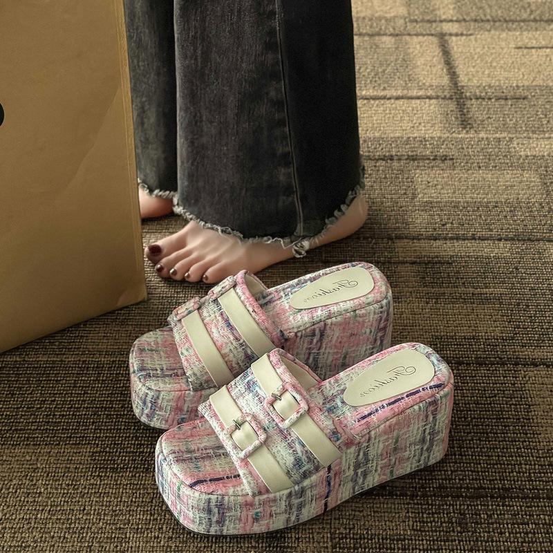 

Tide square buckle muffin thick-bottomed leisure beach slippers women s new summer height-increasing sandals 36