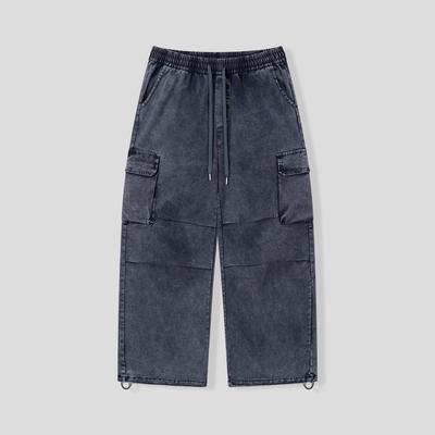 BLACK MOMENT Washed Cargo Elastic Waist Wide Pants [Navy]