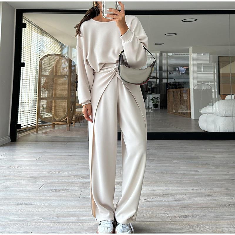 2025 Frühling Neu Strickstoff Neckholder Einfarbig Pullover Sweatshirt Hose Anzug