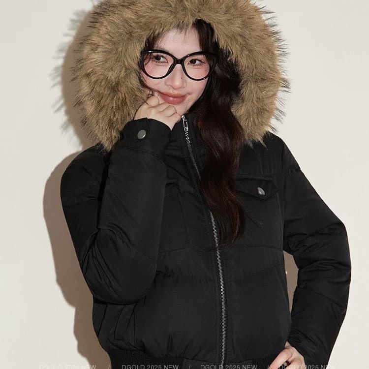 Winter new women's small college style thin cotton-padded clothes fashionable casual big fur collar short down cotton-padded clothes