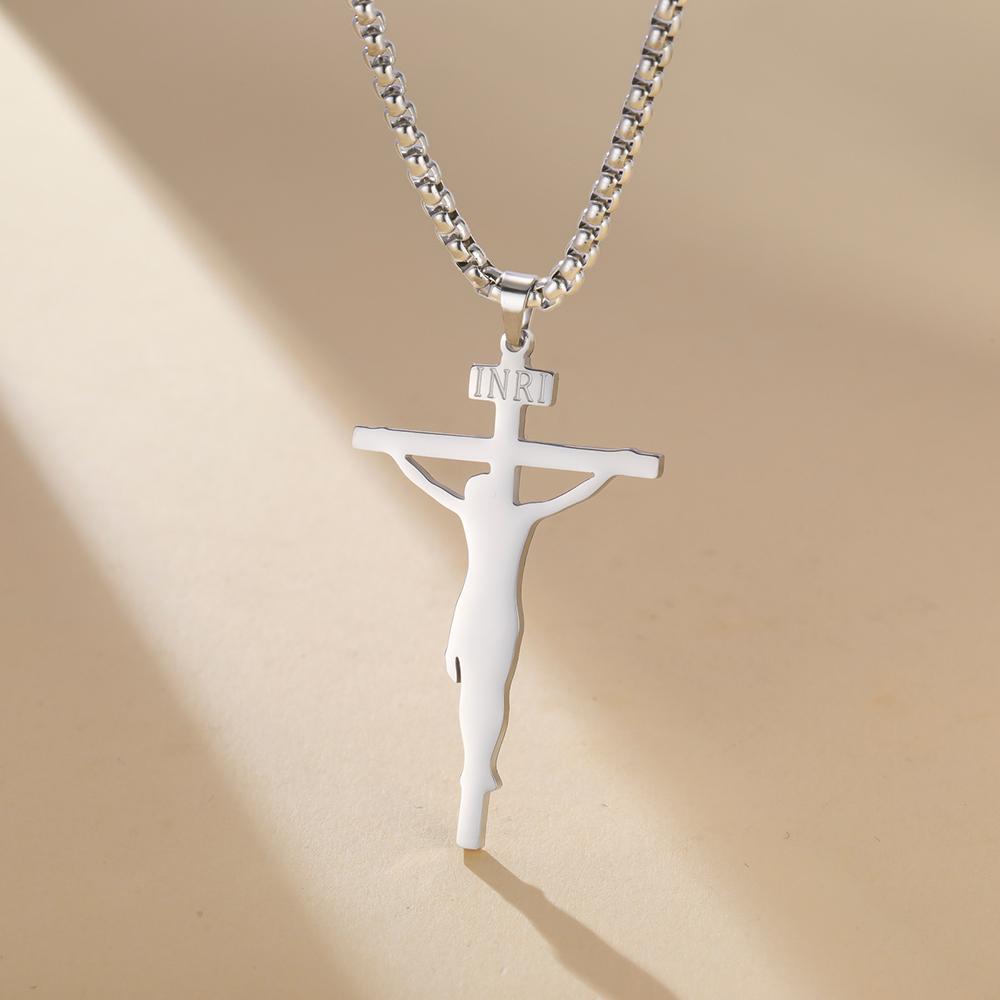 Dawapara INRI Crucifix Jesus Cross Pendant Necklace Christian Catholic Men Faith Necklace Stainless Steel Jewelry