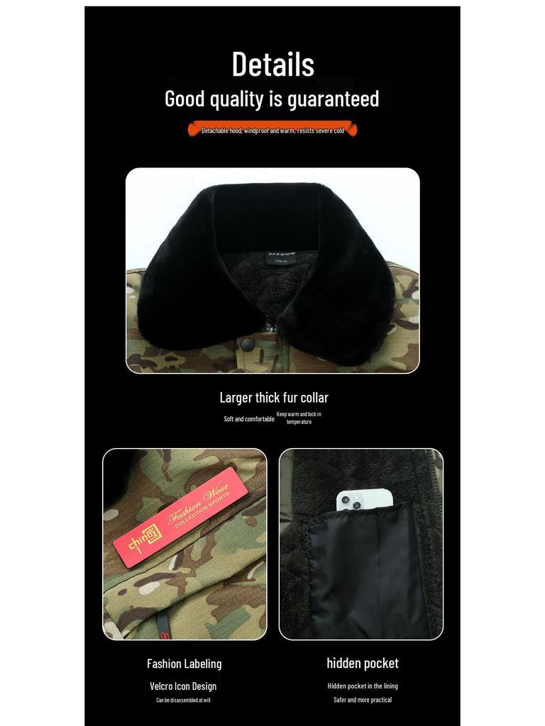 Kamuflážní bavlněná bunda střední délky, voděodolná, s květinovým vzorem, podšitá sametem - Odolná proti chladu a trvanlivá pro chladírny nebo stavbu.