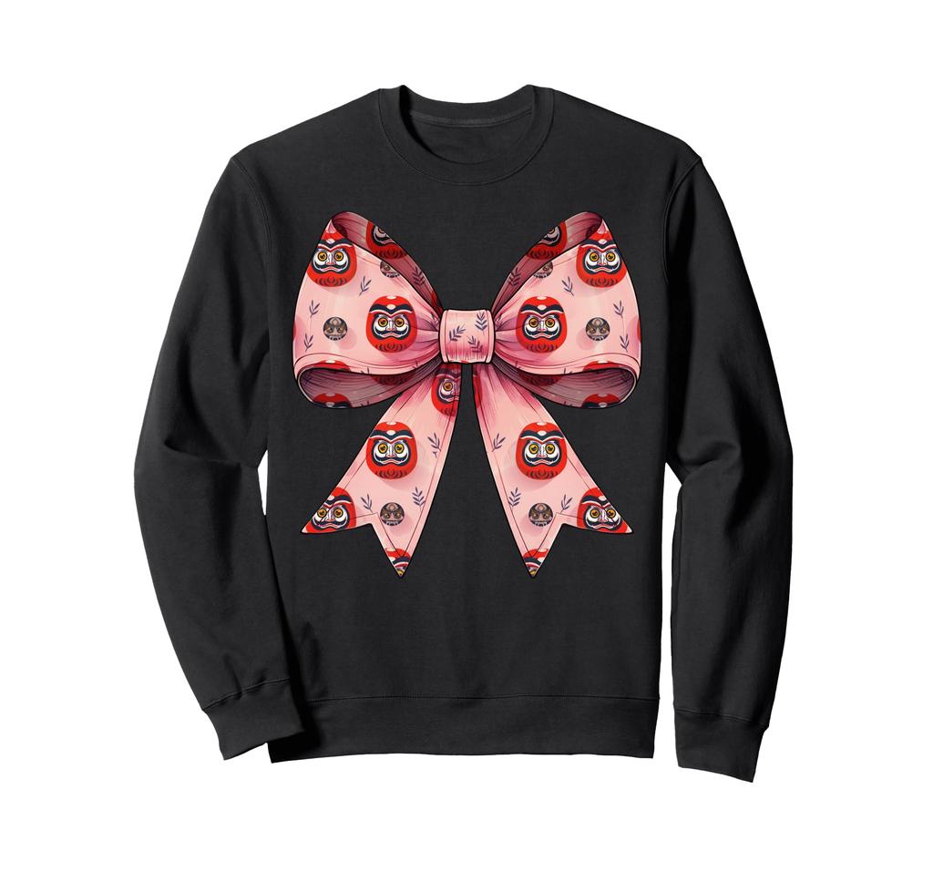 Coquette Bow Daruma Doll Japanese Pattern Pink Ribbon Mama Girl Sweatshirt