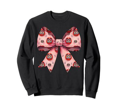 Coquette Schleife Daruma Puppe Japanisches Muster Rosa Band Mama Mädchen Sweatshirt