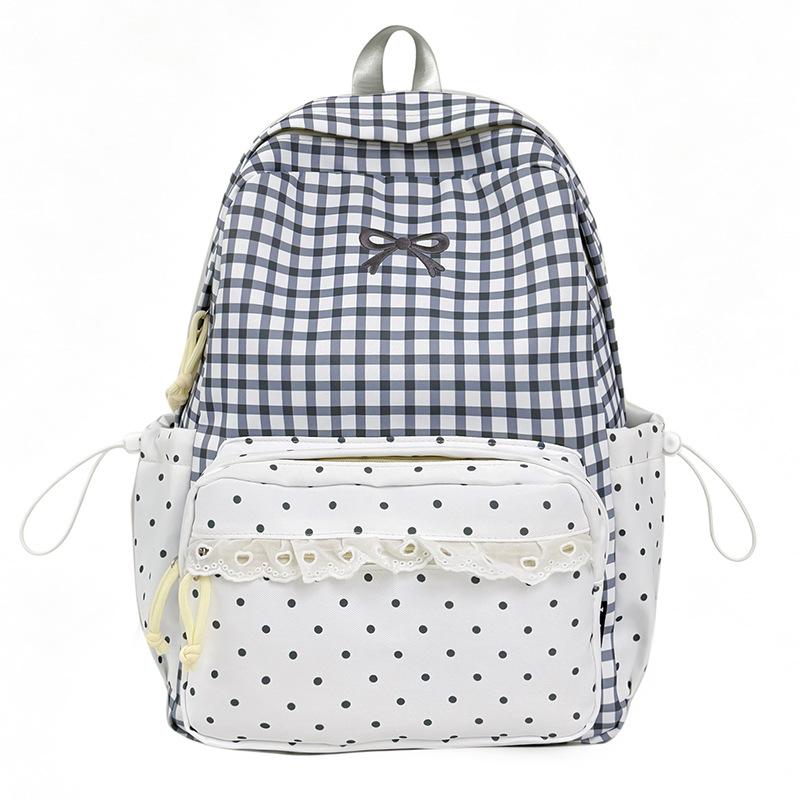 Schoolbag new high-value student schoolbag solid color plaid lace sweet girl wind backpack travel cute backpack