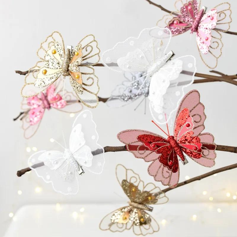 Christmas Decoration Butterfly Hairpin 3/6PCS - Simulation Double Colored Sequins Tree Pendant & Bridal Party Decor Accessory