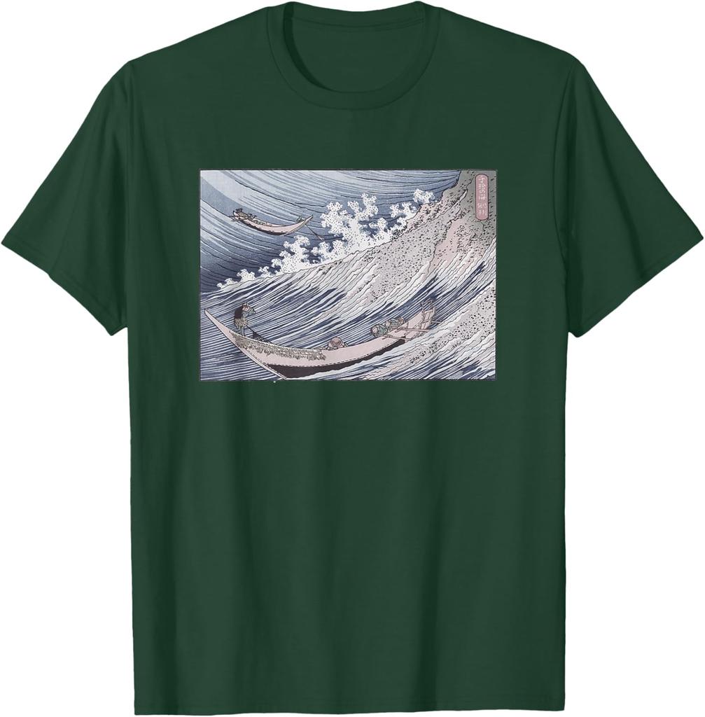 Hokusai A Thousand Views of the Sea Japanese Art Print Cotton Graphic Tee Casual Loose TShirt for Men
