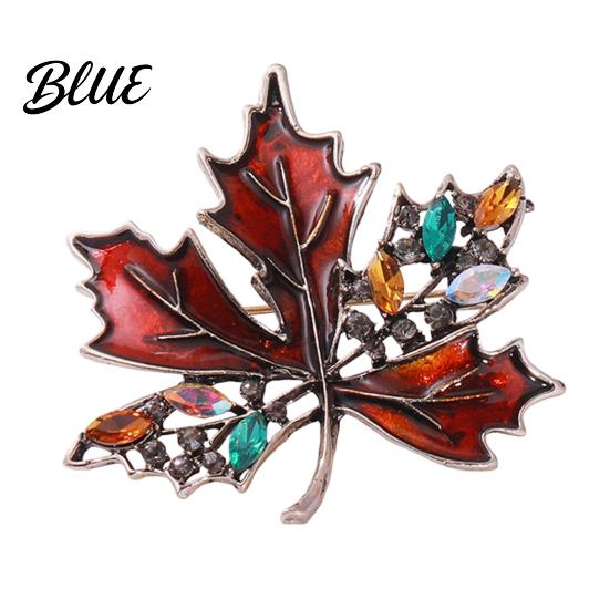 Alloy Pin Brooch Autumn Maple Leaf Design Zinc with Rhinestone