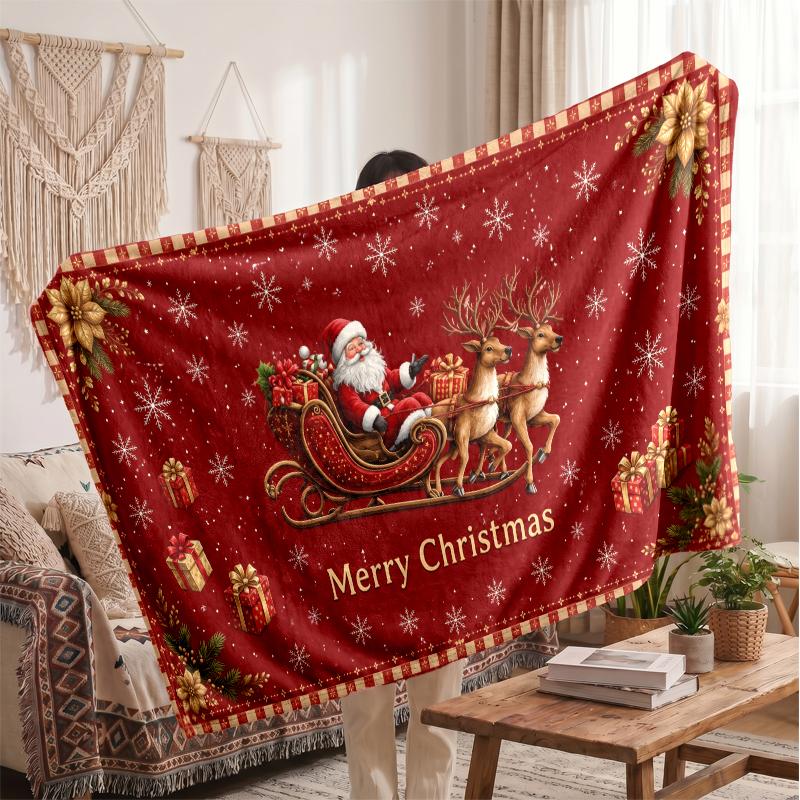 Christmas Flannel Throw Blanket Soft Warm Cozy For Sofa Bed Indoor Home Use Great Holiday Gift
