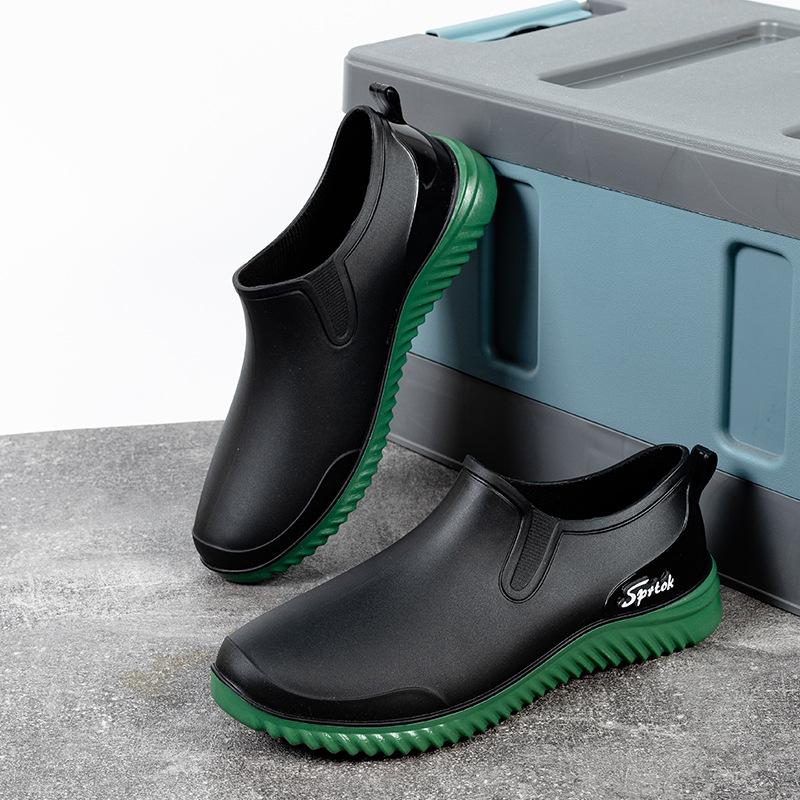 Fashion low-top rain shoes men's waterproof and non-slip short tube wear-resistant low-top waterproof shoes car wash kitchen chef work shoes men