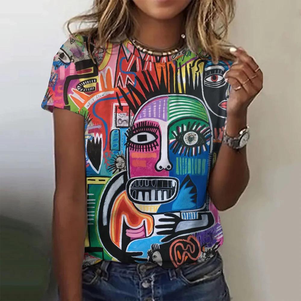 Stampa a quadri moda donna girocollo maniche corte, T-shirt casual quotidiana ampia abbigliamento
