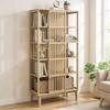 Bamboo Wardrobe, 5 Shelves, Sliding Door, Slatted Design, Natural Wood