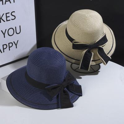 Fashion Outdoor Spring and Summer Woven Straw Hat Women's Versatile Beach Big Edge Bow Sun Shield Hat NobleStyle Sun Shield Ha