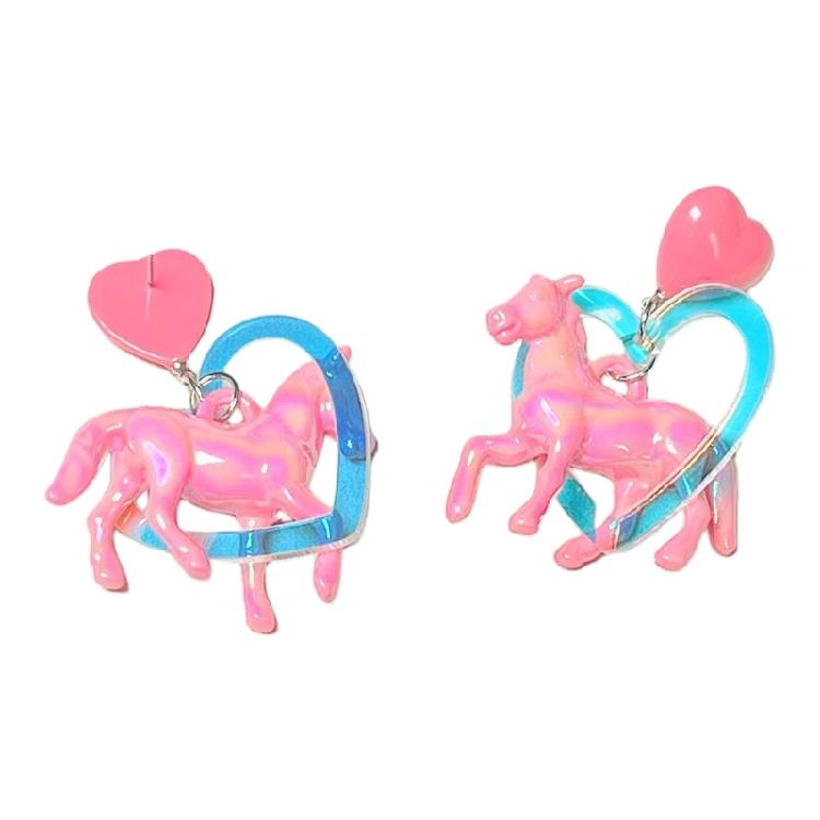 

Fashionable Heart Horse Earrings Women s Acrylic Horse Heart Drop Earrings Chic Ear Pendant Jewelry for Parties 1 рожевий