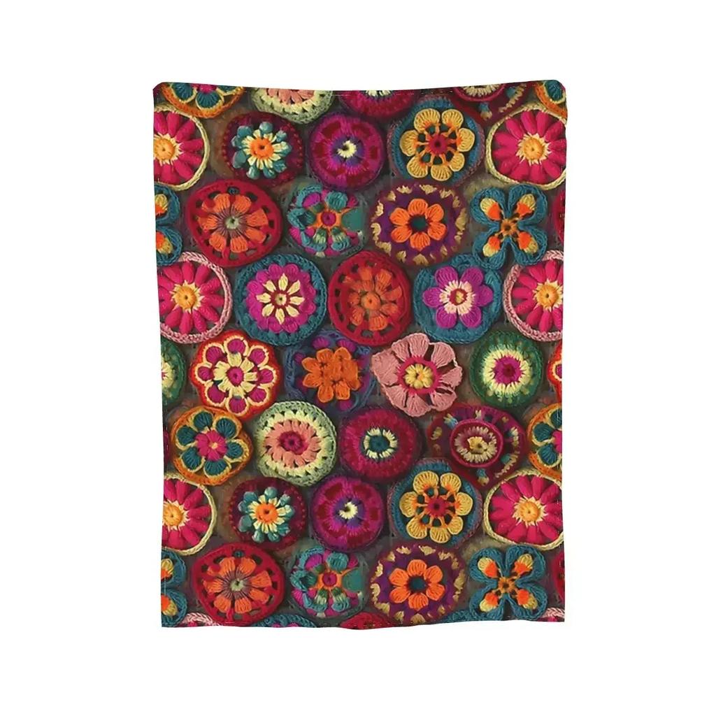 Colourful Crochet Blanket Soft Warm Flannel Throw Blanket Plush for Bed Living Room Picnic Travel Home Couch