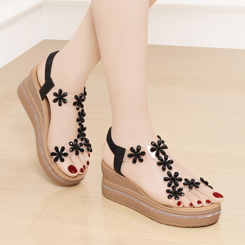 Wedge heel women s sandals new fashion summer soft sole high heel thick sole versatile wear Roman casual women s shoes 34