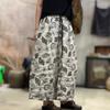 Johnature Women Vintage Striped Pants Print Floral Elastic Waist Loose Trousers Autumn Belt Casual Long Pants