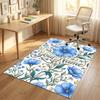 Blue Floral Elegance Theme Soft Crystal Velvet Rug Custom Name & Text Print Non Slip Floor Rug for Bedroom Living Room