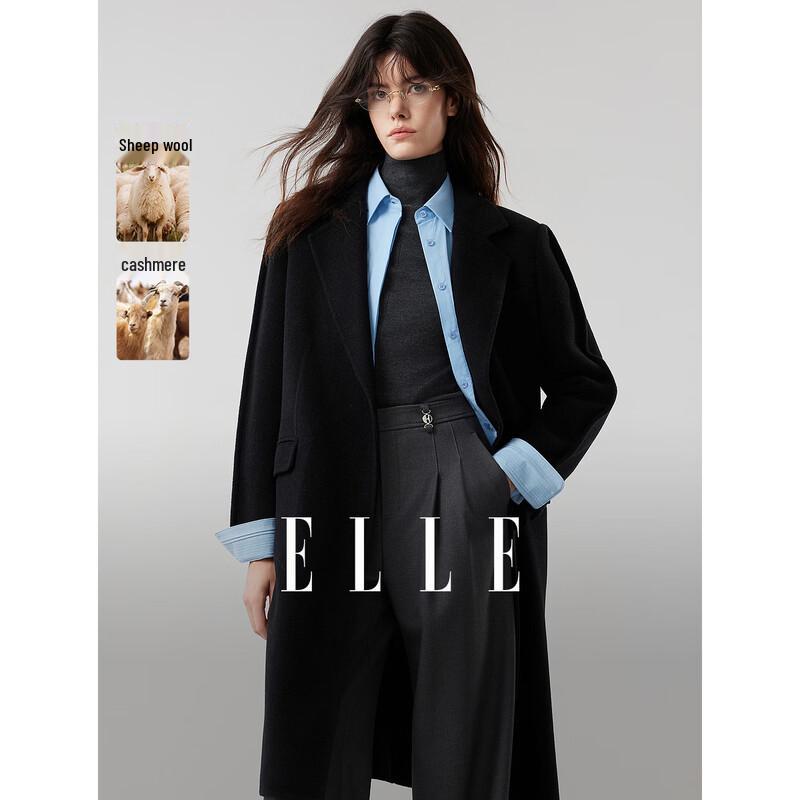 ELLE Women s Cashmere Blend Double-faced Wool Coat M