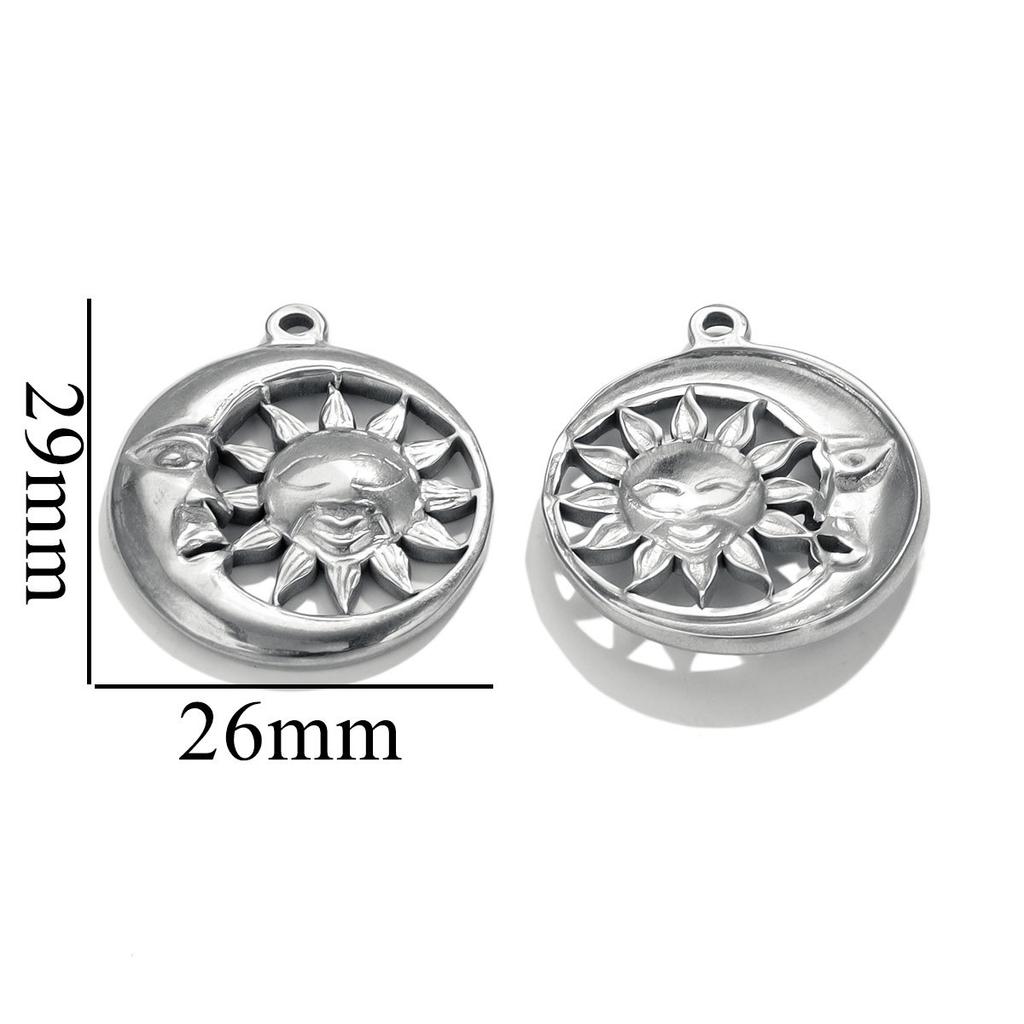 3pcs/Lot Vintage Stainless Steel Smiley Sun Moon Pendant Stainless Steel DIY Pendant Necklace Handmade Accessories