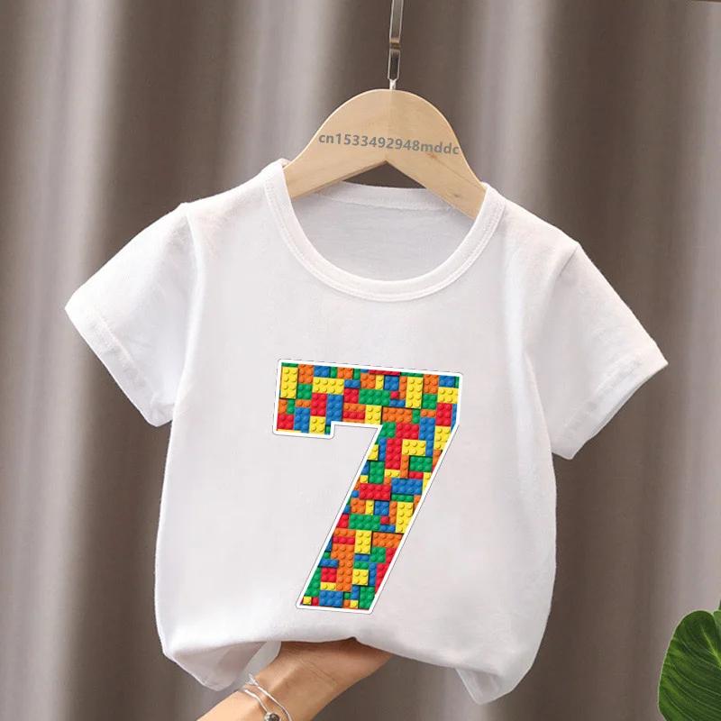 Cartoon Building Blocks Bricks Print Kids TShirt Number Tees for Boys And Girls Funny Birthday Baby Top 29 Years