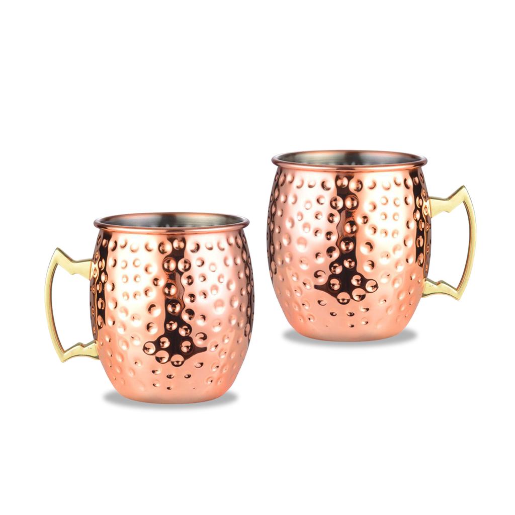 Leeseph Moscow Mule Mugs, Hammered Copper Cups with 304 Stainless Steel Lining, for Cold Drinks, Beer, Wine, Bars, Parties, Gift