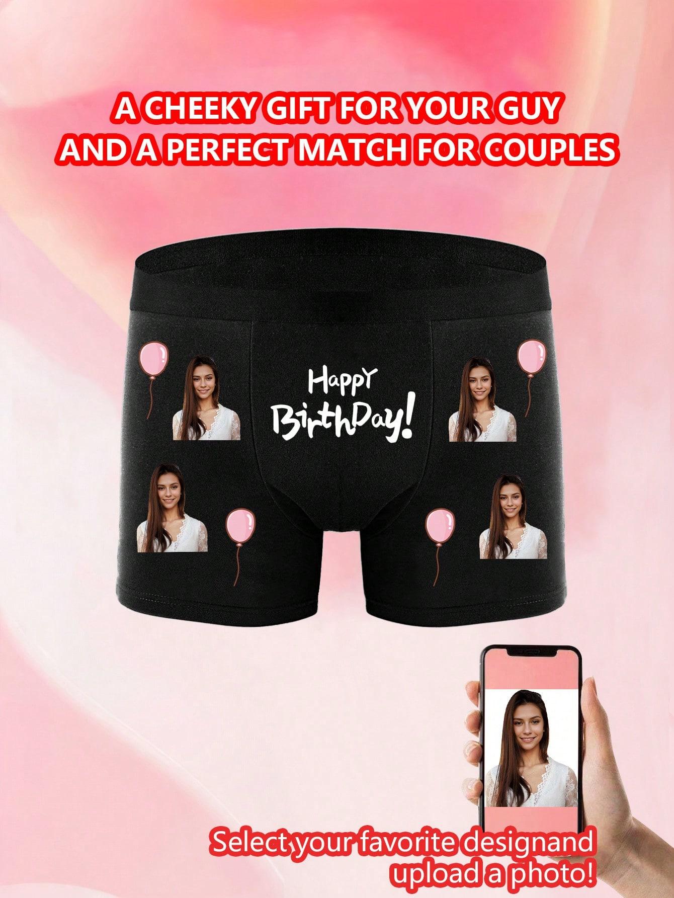 

Мужские трусы-боксеры с индивидуальным рисунком с фотографией и надписью «С днем рождения», эластичное, мягкое, удобное персонализированное нижнее белье, идеальный подарок для парня/мужа XL чёрный