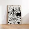 Vintage Western Cowboy Art Poster Cowboy Sketch Wall Decoration Wild Neutral Cowboy Print Home Bedroom Living Room Decoration