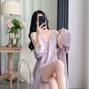 Yase [Gorgeous Flowers] New velvet nightdress women's exquisite lace heavy industry design hanging skirt with chest pad set