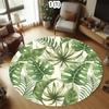 Tropical Leaf Round Area Rug Monstera Palm Print Non-slip Decorative Carpet Soft Comfortable Floor Mat for Living Room Bedroom