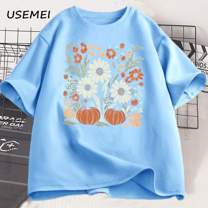 

Boho Fall Floral T Shirt Retro Fall Tshirt Autumn Vibes Pumpkin Season Graphic Tee Women Vintage Halloween Women Clothing Tees 4XL