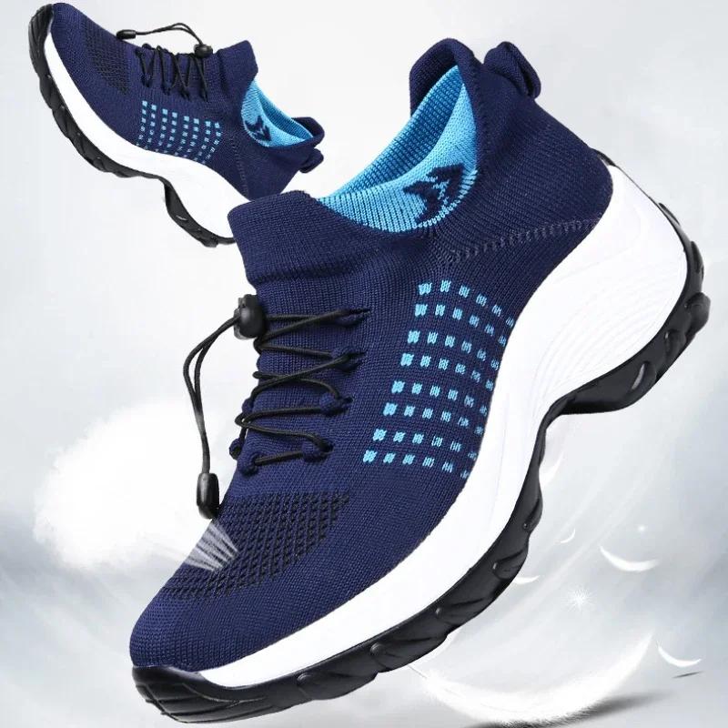 Women Walking Shoes Fashion Sock Sneakers Breathe Comfortable Nursing Footwear Woman Chunky Platform Height Increasing Loafers