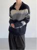 Unisex Retro Color Block Polo Collar Knit Sweater for Autumn/Winter