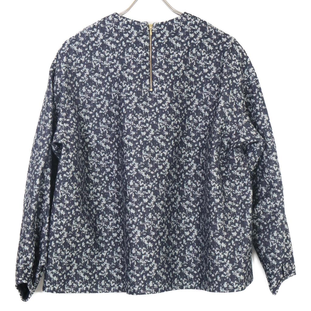DRAWER 6521-299-1047 Navy Silk Cupra Flower Jacquard Back Zipper Pullover Tops Not Written blackUsed