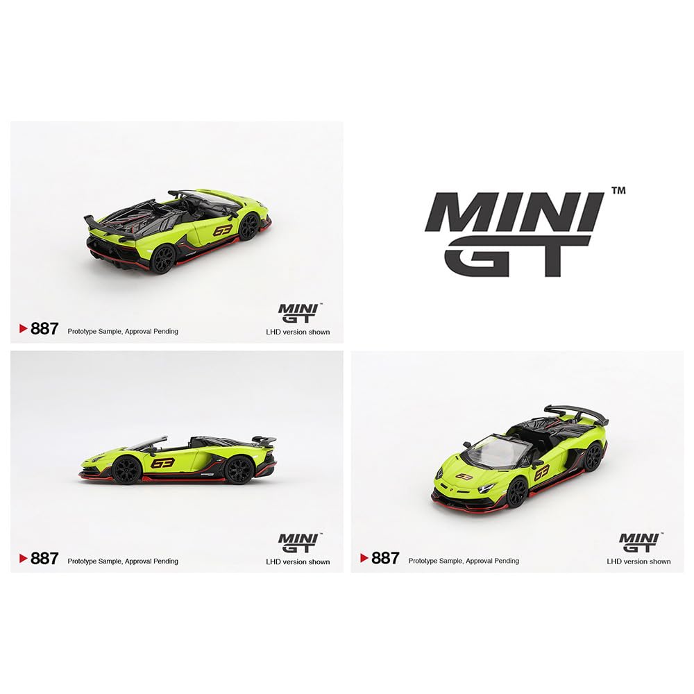 MINI GT Scale LAMBORGHINI AVENTADOR SVJ 63 ROADSTER MiJo Limited Edition Lamborghini Aventador SVJ 63 Roadster Blister Package 164 (VERDE SHOCK) -