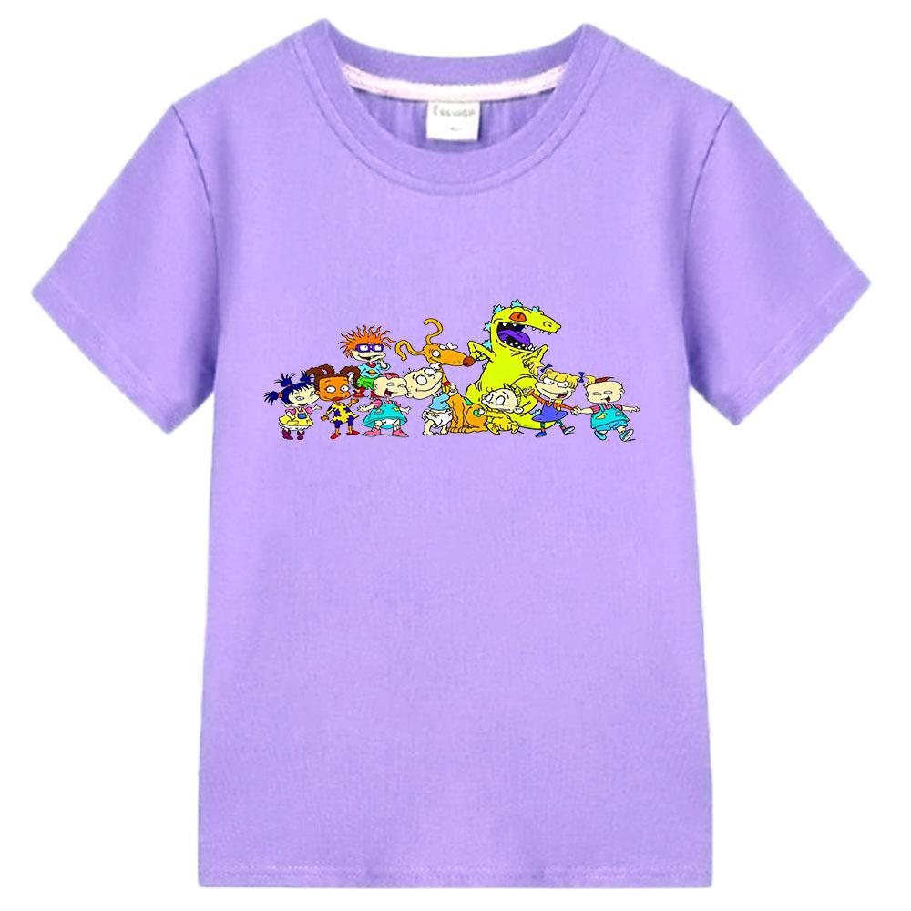 100% Cotton Rugrats Cartoon Print Children's T-Shirt Casual Cute Boys Tees Girls Kids Retro O-Neck Short Sleeve Anime T-shirt Fun T-shirt Summer Tops