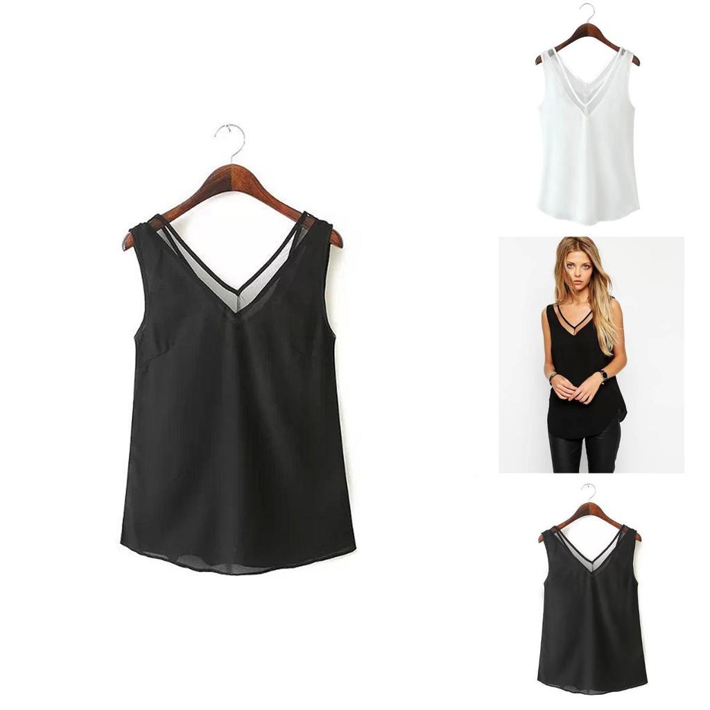 Stylish Sleeveless Sheer Chiffon V-neck Vest Streetwear Fashion Top Comfortable Cool