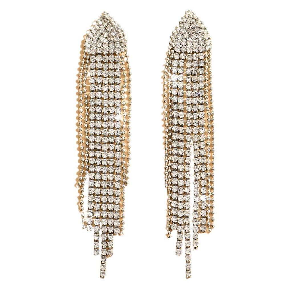 New Product Full Diamond Geometric Triangular Earrings, Long Exaggerated Fringed Earrings, Trendy Personalized Earrings, Women'S Exquisite