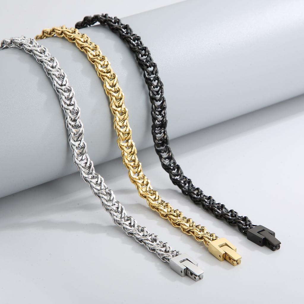 6mm Hip Hop Singular Chain Necklace Men's Stainless Steel Twisted Chain Simple Thick Necklace Gold/Black Color Pop Party Jewelry