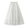 Fairy White Tulle Pleated Long Midi Skirt for Women - Spring/Autumn 2024 Collection.