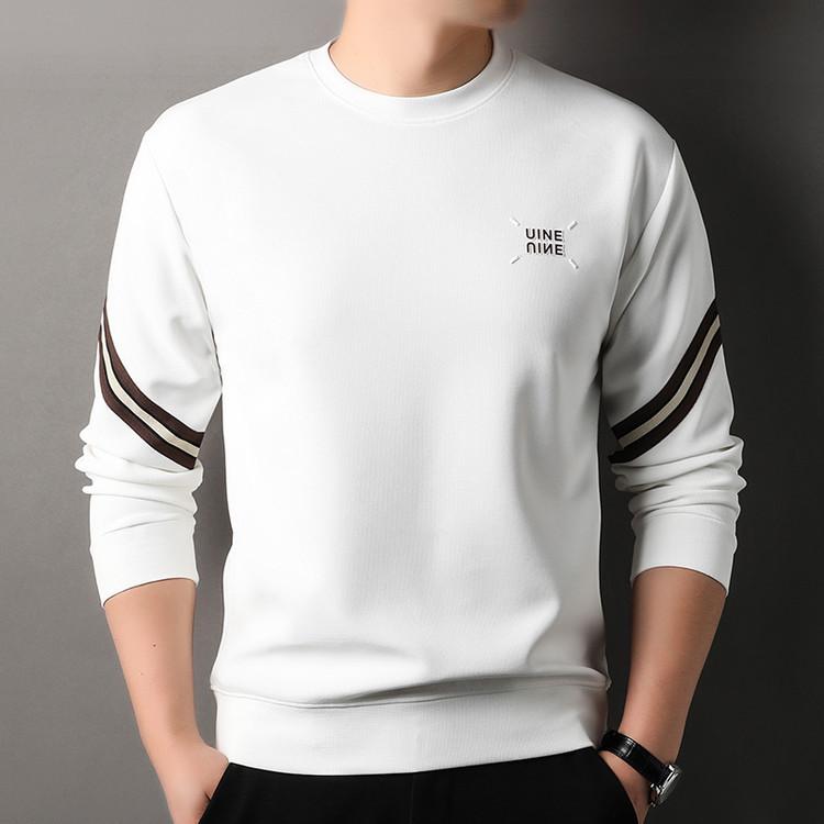 2025 Spring/Autumn Men s Round Neck Loose Mulberry Silk Hoodie Long Sleeve Casual T-shirt L белый
