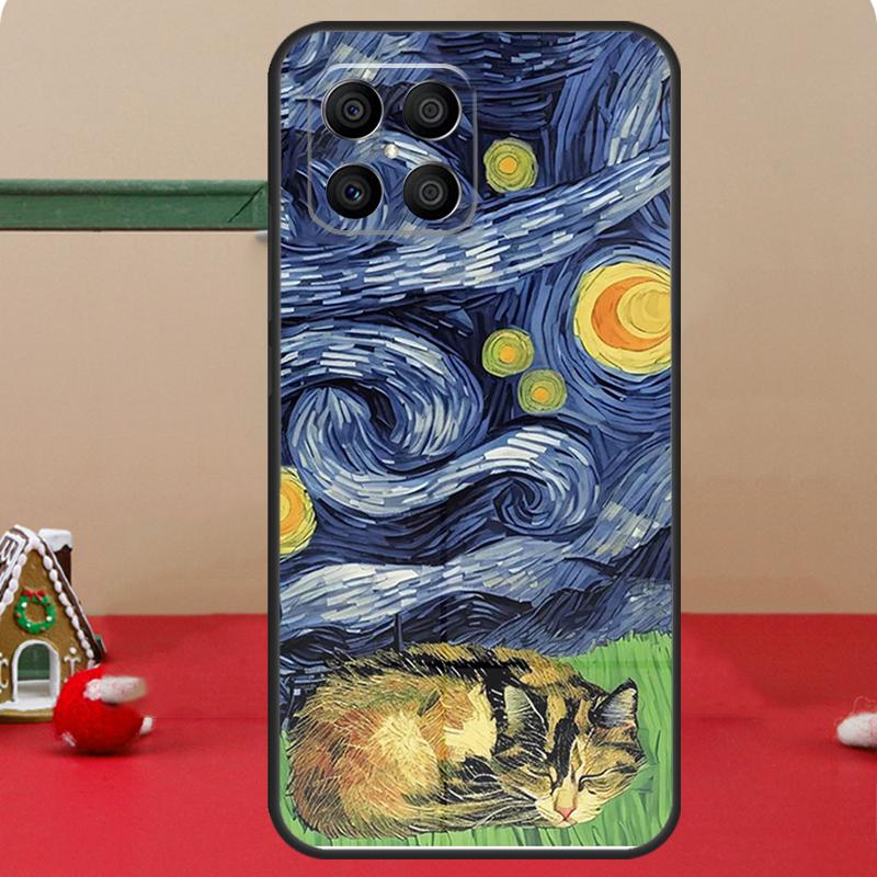 Katze Van Gogh's Sternennacht Hülle Für Honor Magic 7 Lite 5 6 8 Pro Honor 400 200 50 70 90 X8c X8a X8b X9a X9b X9c Abdeckung