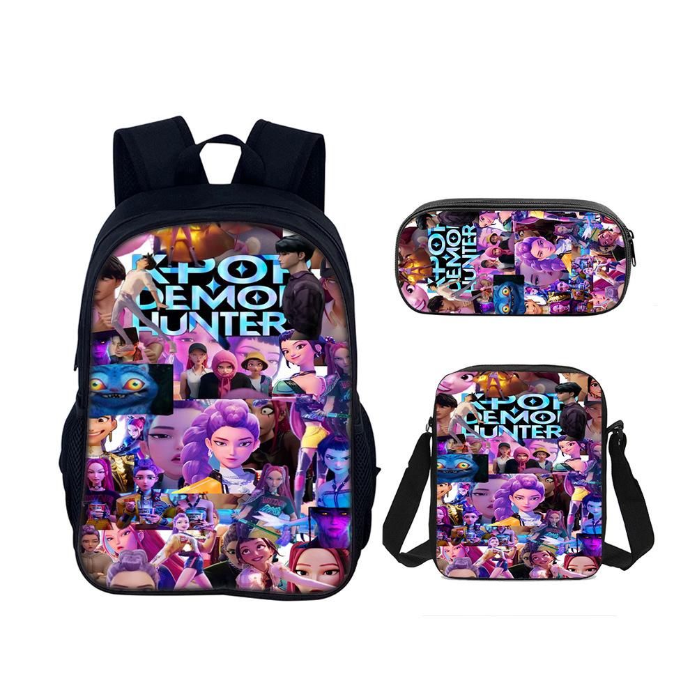 Kpop Demon Hunters Student School Bag Satchel Pencil Case Three-Piece Set Demon Hunters Backpack Set