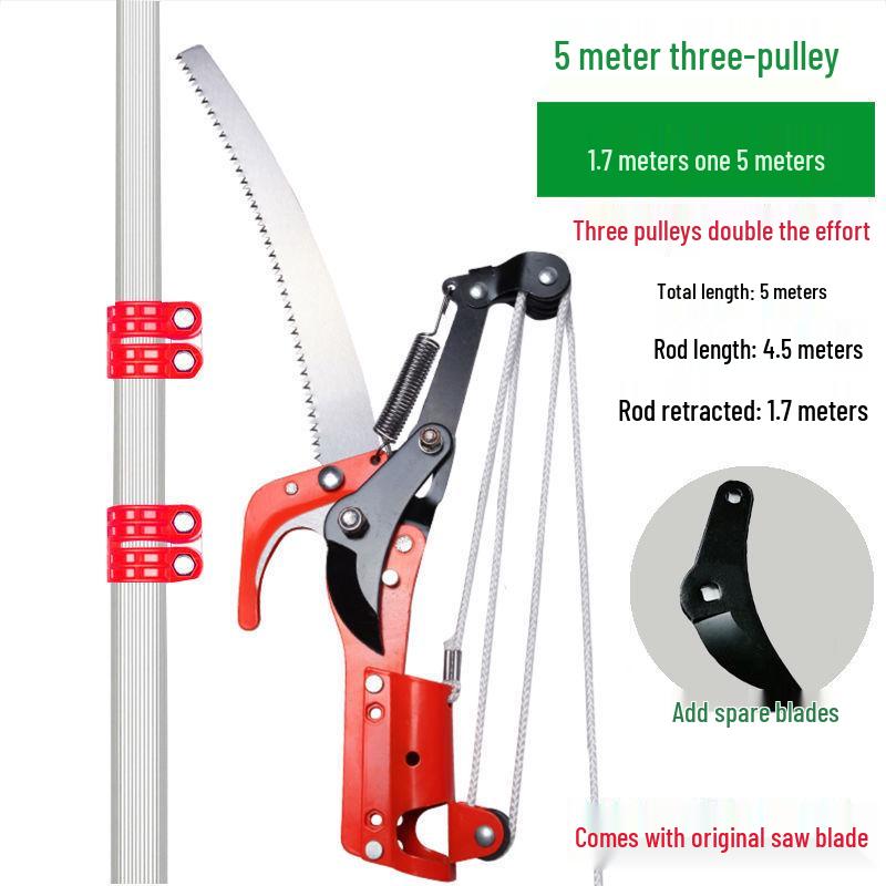 Aluminum Alloy Telescopic Pole and Pruner with High Branch Saw for Tree Pruning.