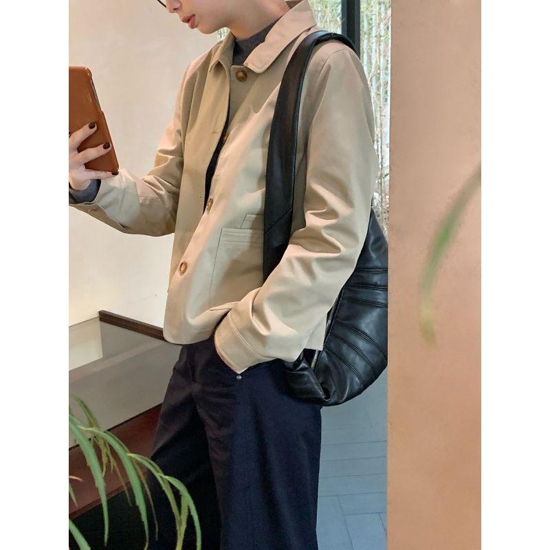 

Осень Новое поступление Пальто простого и короткого темперамента в японском стиле Женская повседневная куртка-парка цвета хаки, подходящая ко всему Khaki S