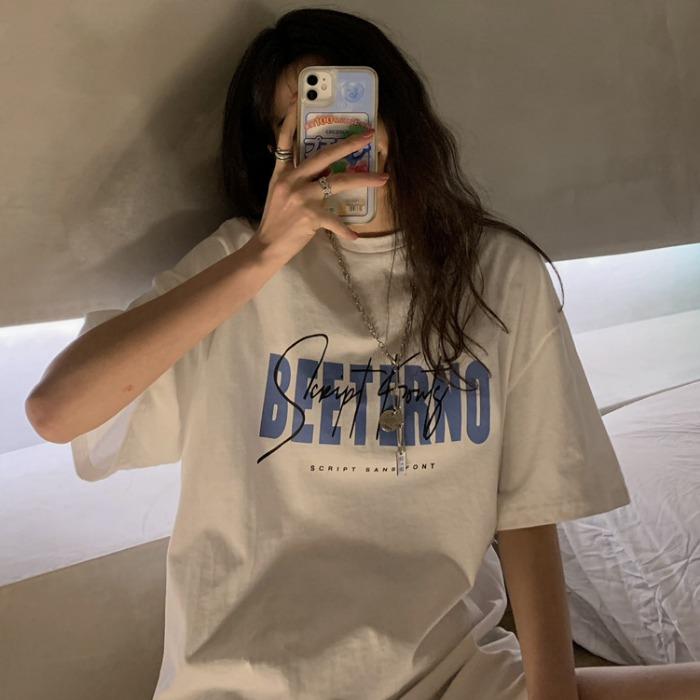 Oversize American Street Sle ort Sve T-irt Women Loose Couple Retro Top Cotton round Ne Print Cartoon Anime Korean...